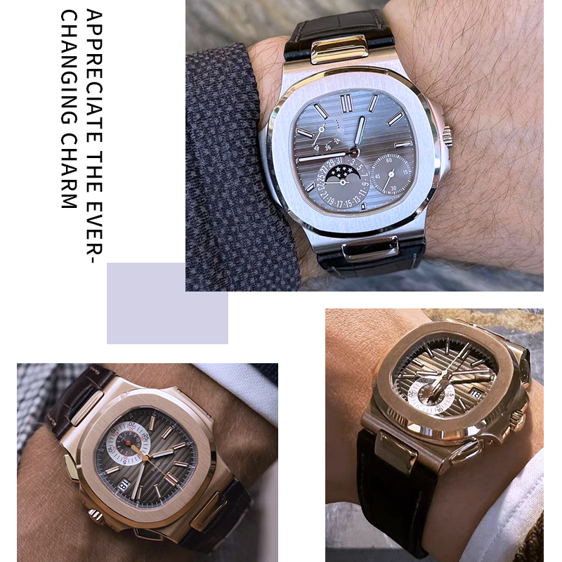 Correa cóncava de cuero genuin - Patek Philippe Watch Nautilus reseña y precio